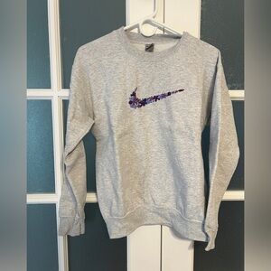 Nike Gray Crew Neck Sweater with Purple Logo
